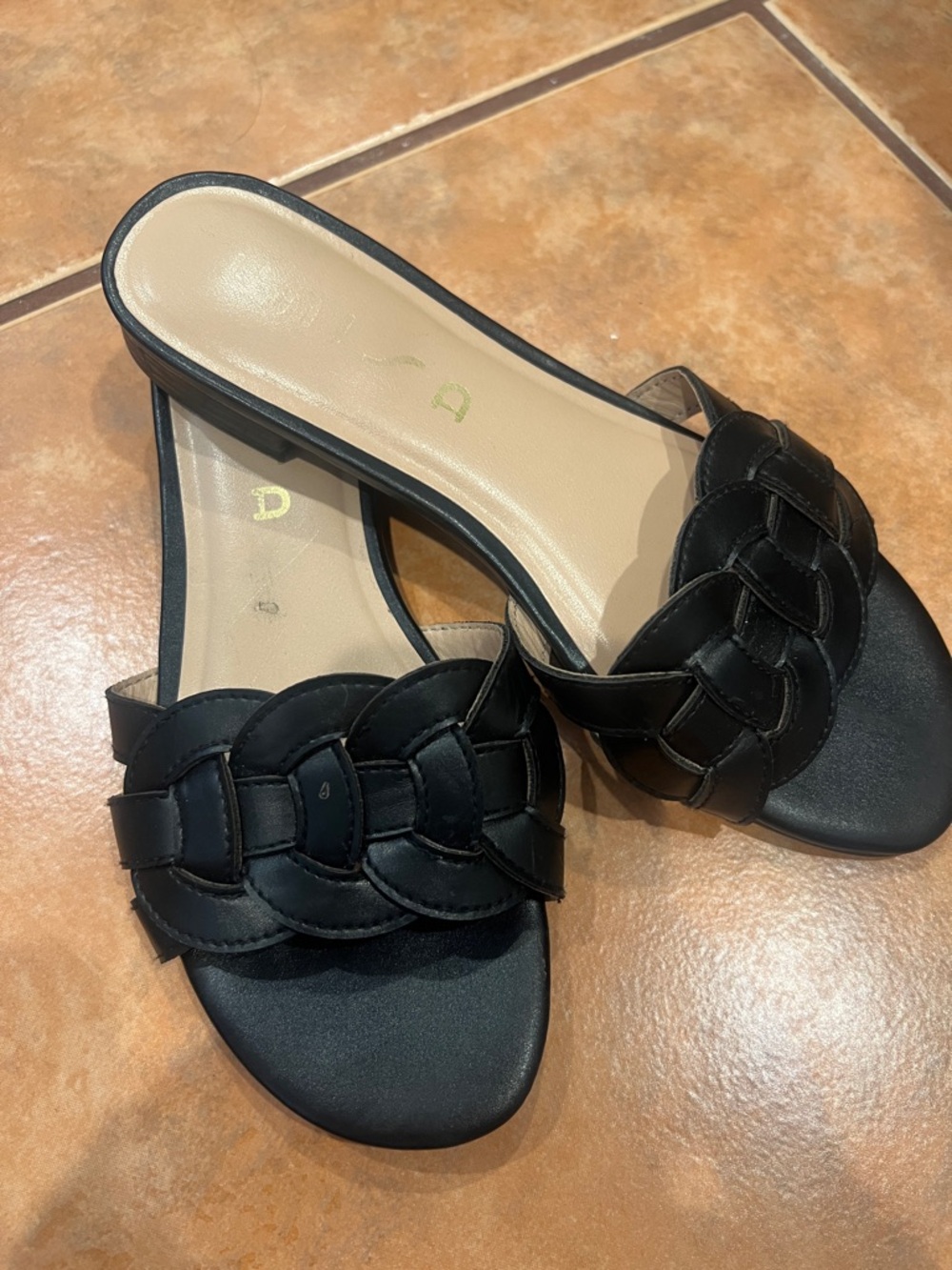 Unisa Black Braided Leather Slide Mules